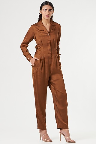 Copper Mini Silk Jumpsuit by 431-88 By Shweta Kapur
