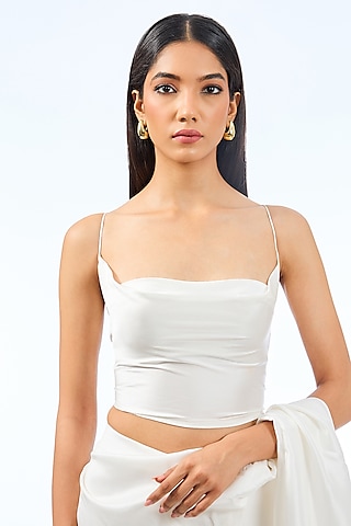 White Silk Satin Cowl Top by 431-88 By Shweta Kapur