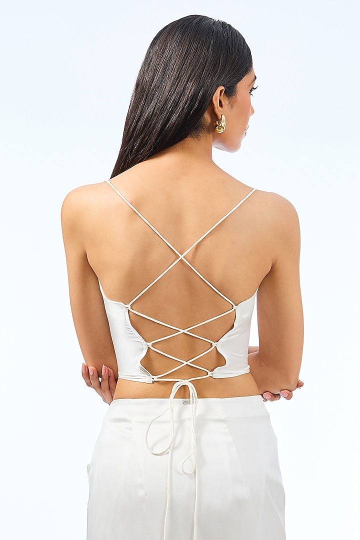 White Silk Satin Cowl Top by 431-88 By Shweta Kapur at Pernia's Pop Up Shop