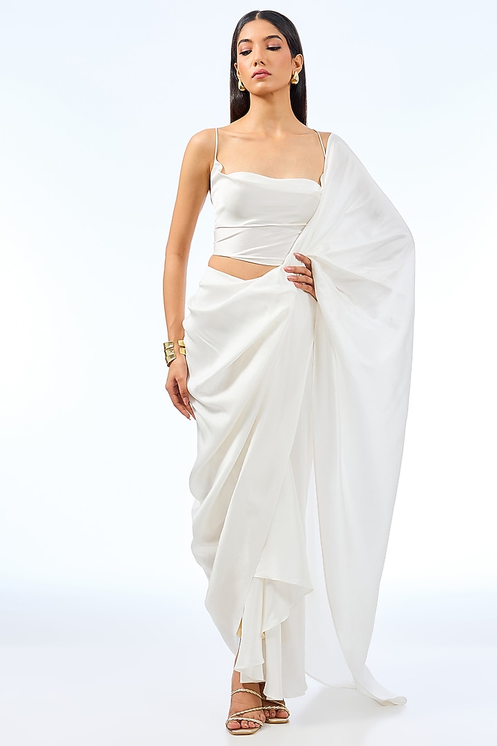 White Silk Satin Cowl Top by 431-88 By Shweta Kapur at Pernia's Pop Up Shop