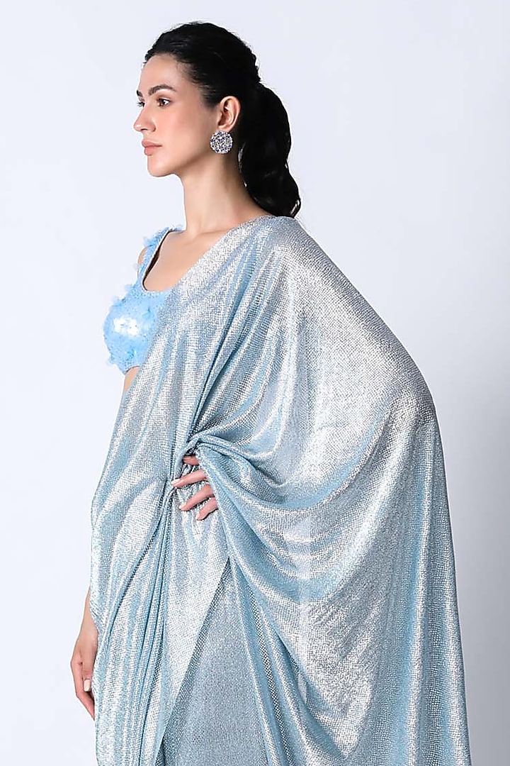Ice Blue Foiled Net Wedding Saree by 431-88 By Shweta Kapur at Pernia's Pop Up Shop