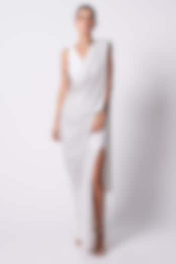 Ecru Liquid Jersey Wedding Saree by 431-88 By Shweta Kapur at Pernia's Pop Up Shop