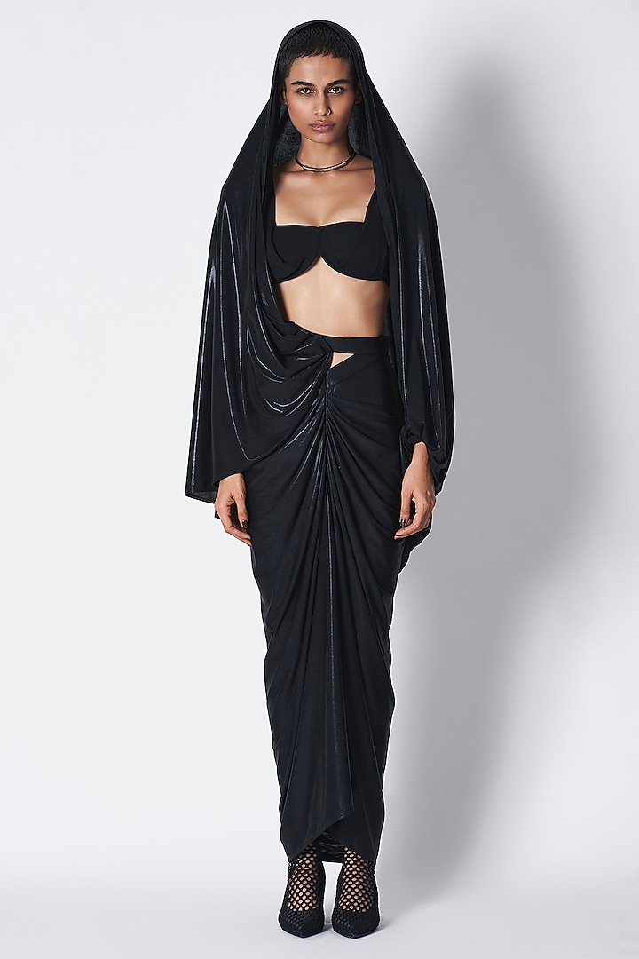 Black Liquid Jersey Skirt by 431-88 By Shweta Kapur at Pernia's Pop Up Shop
