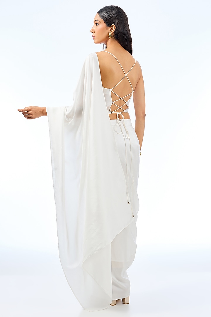 White Silk Pre-Draped Godet Wedding Saree by 431-88 By Shweta Kapur at Pernia's Pop Up Shop
