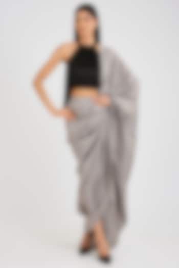 Grey Silk Pre-Draped Godet Wedding Saree by 431-88 By Shweta Kapur at Pernia's Pop Up Shop