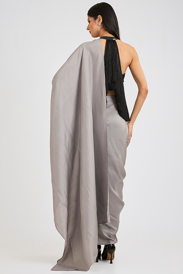 Grey Silk Pre-Draped Godet Wedding Saree by 431-88 By Shweta Kapur at Pernia's Pop Up Shop