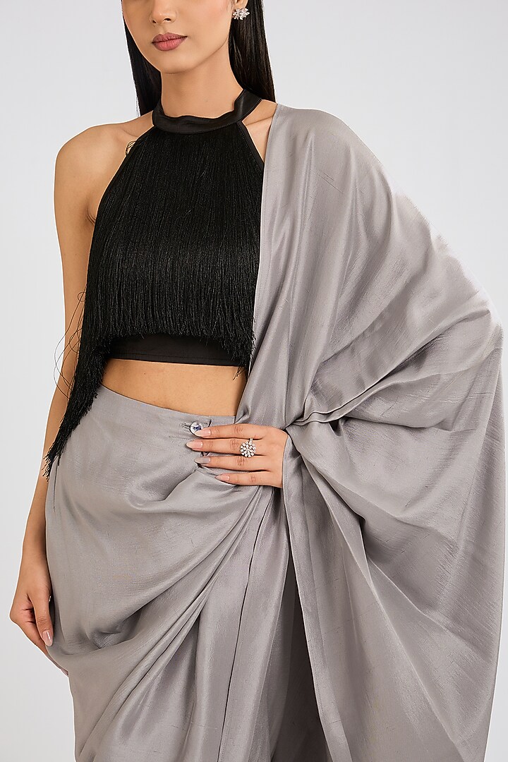 Grey Silk Pre-Draped Godet Wedding Saree by 431-88 By Shweta Kapur at Pernia's Pop Up Shop