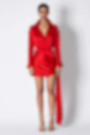 Red Silk Satin Skirt by 431-88 By Shweta Kapur at Pernia's Pop Up Shop