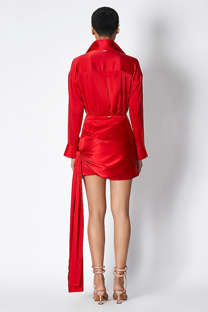 Red Silk Satin Skirt by 431-88 By Shweta Kapur at Pernia's Pop Up Shop