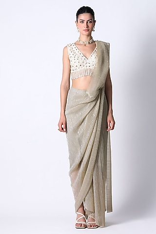 Dull Gold Shimmer Net Saree by 431-88 By Shweta Kapur