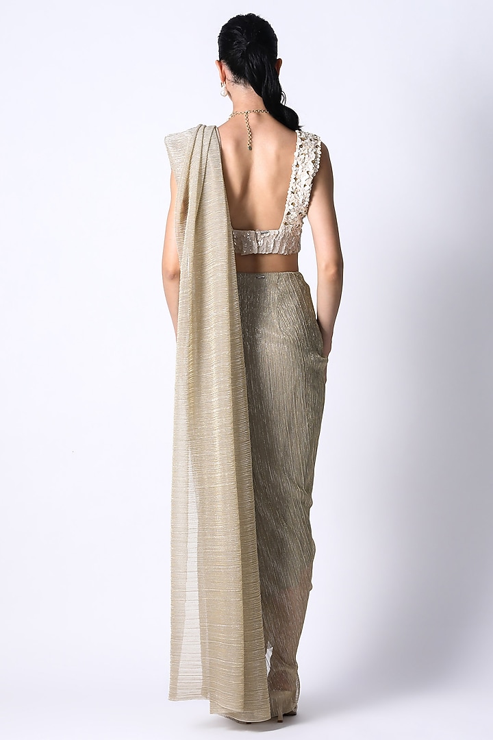 Dull Gold Shimmer Net Wedding Saree by 431-88 By Shweta Kapur at Pernia's Pop Up Shop