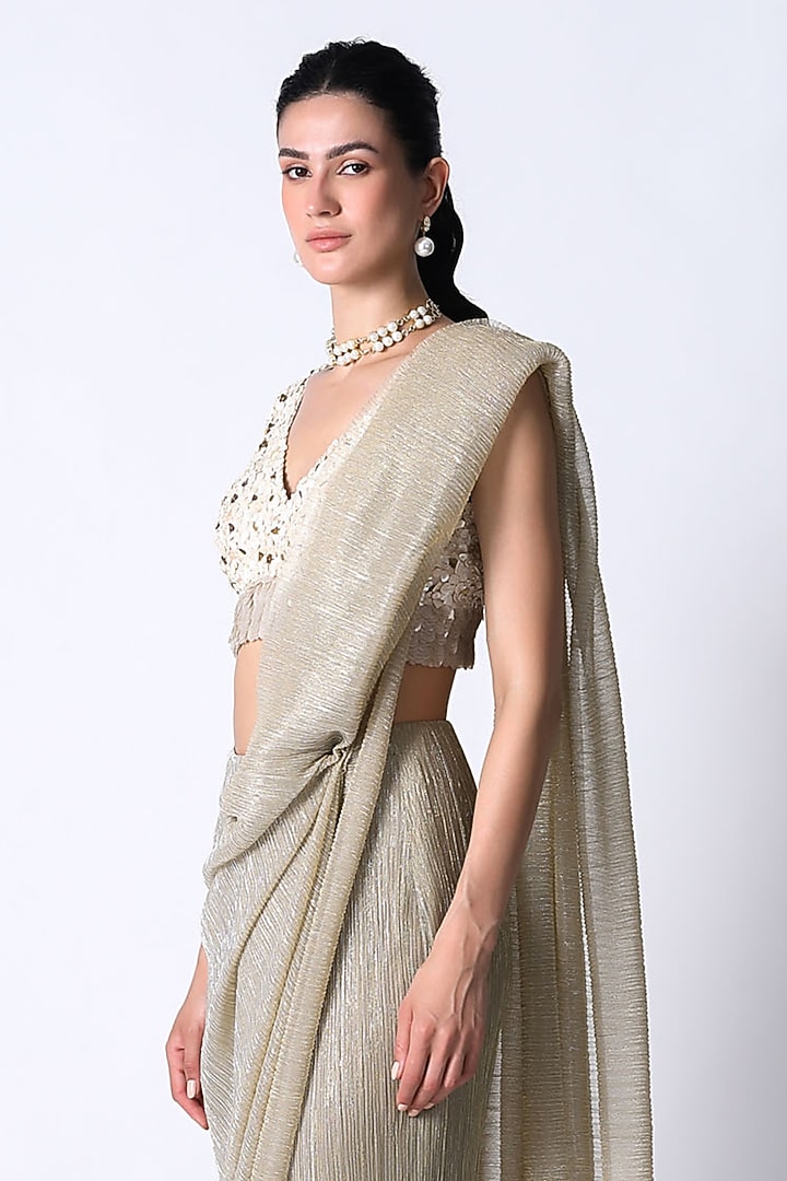 Dull Gold Shimmer Net Wedding Saree by 431-88 By Shweta Kapur at Pernia's Pop Up Shop