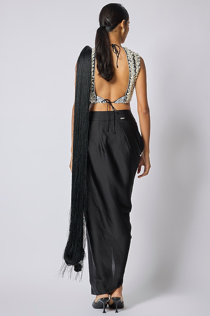 Black Satin Draped Wedding Saree by 431-88 By Shweta Kapur at Pernia's Pop Up Shop