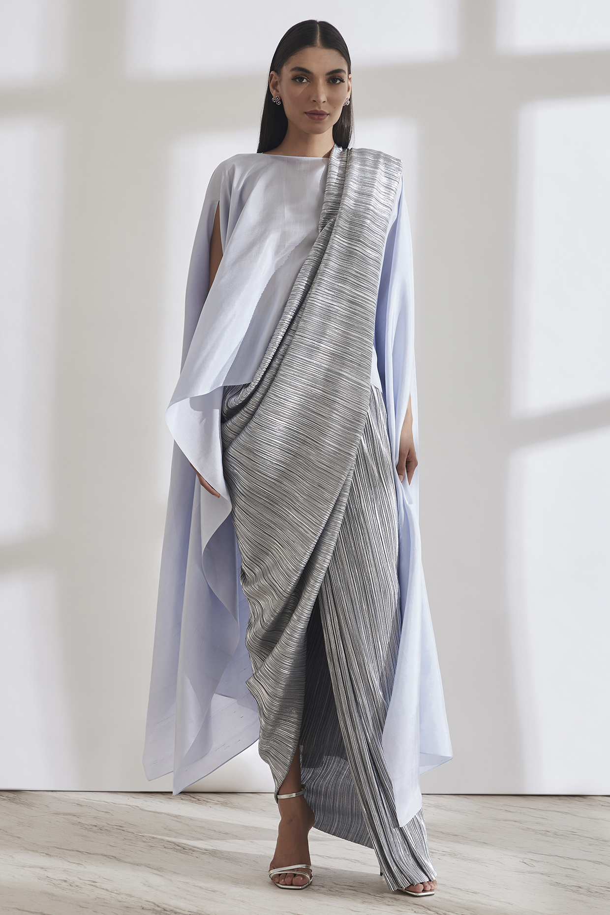 Ice Blue Silk Cape by 431-88 By Shweta Kapur at Pernia's Pop Up Shop
