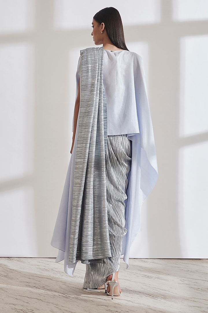 Ice Blue Silk Cape by 431-88 By Shweta Kapur at Pernia's Pop Up Shop