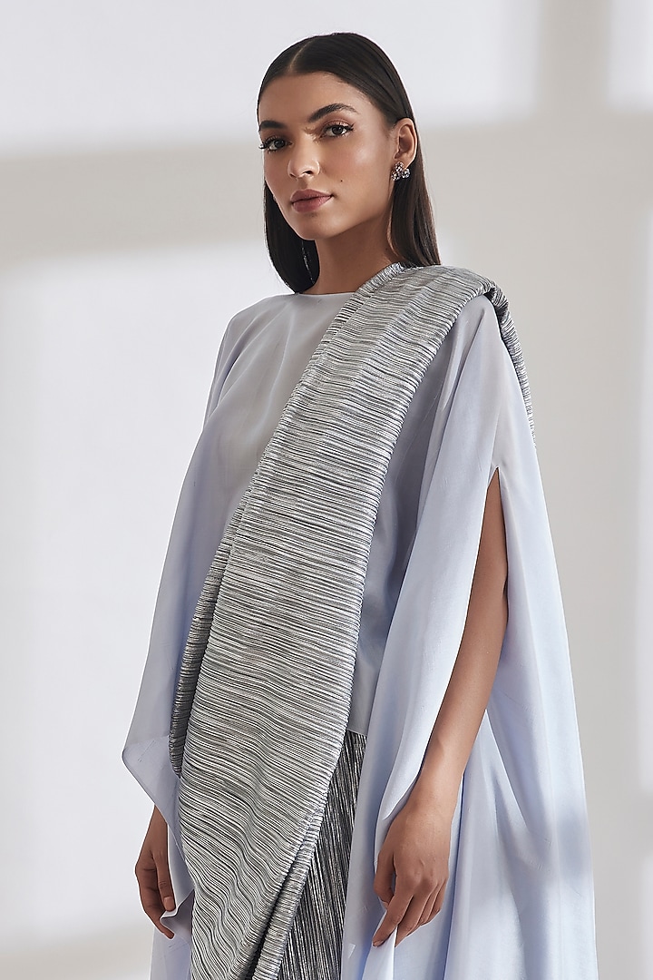 Ice Blue Silk Cape by 431-88 By Shweta Kapur at Pernia's Pop Up Shop