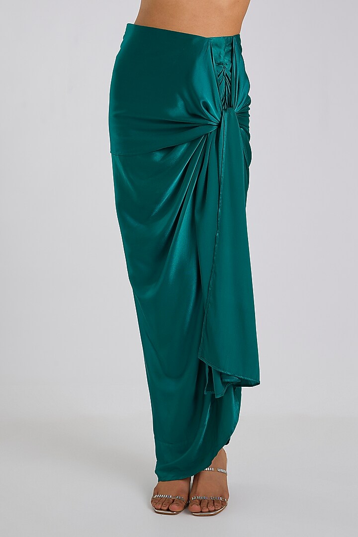 Emerald Silk Satin Tie-Up Draped Skirt by 431-88 By Shweta Kapur at Pernia's Pop Up Shop