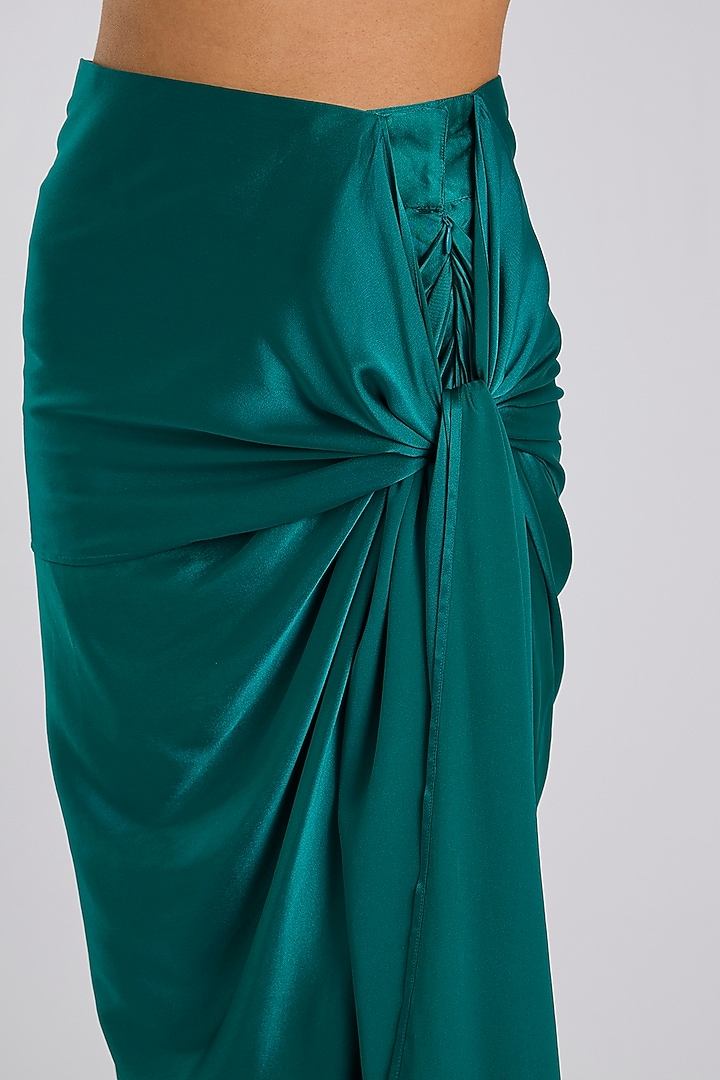 Emerald Silk Satin Tie-Up Draped Skirt by 431-88 By Shweta Kapur at Pernia's Pop Up Shop