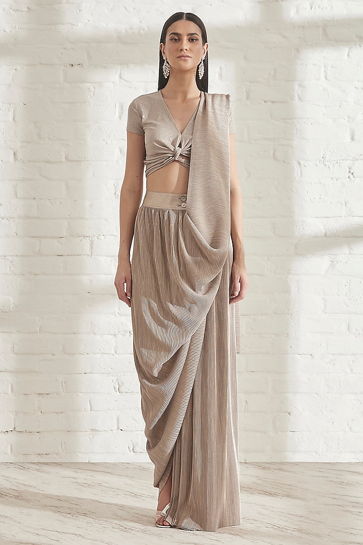 Champagne Shimmer Jersey Top by 431-88 By Shweta Kapur at Pernia's Pop Up Shop