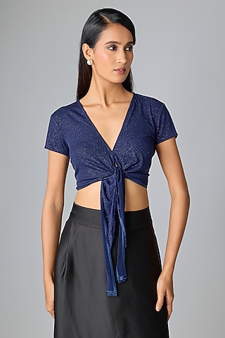 Navy Shimmer Jersey Top by 431-88 By Shweta Kapur