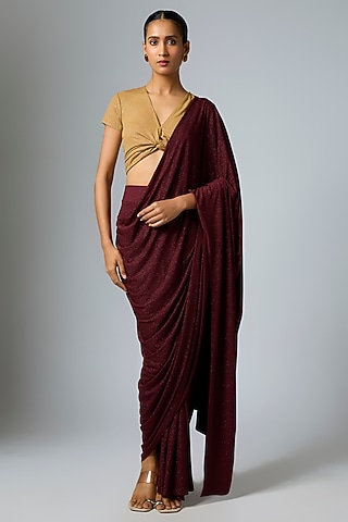 Gold Shimmer Jersey Tie-up Top by 431-88 By Shweta Kapur