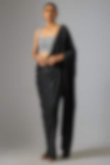 Black Liquid Jersey Beads Hand Embroidered Pre-Draped Wedding Saree by 431-88 By Shweta Kapur at Pernia's Pop Up Shop