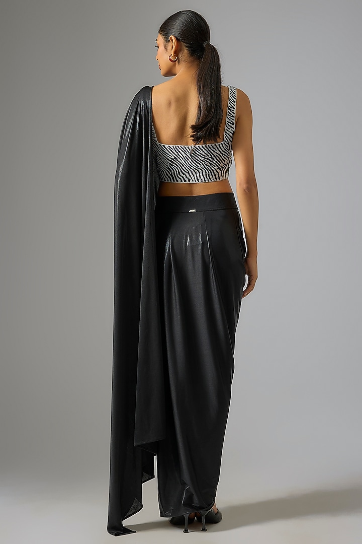 Black Liquid Jersey Beads Hand Embroidered Pre-Draped Wedding Saree by 431-88 By Shweta Kapur at Pernia's Pop Up Shop