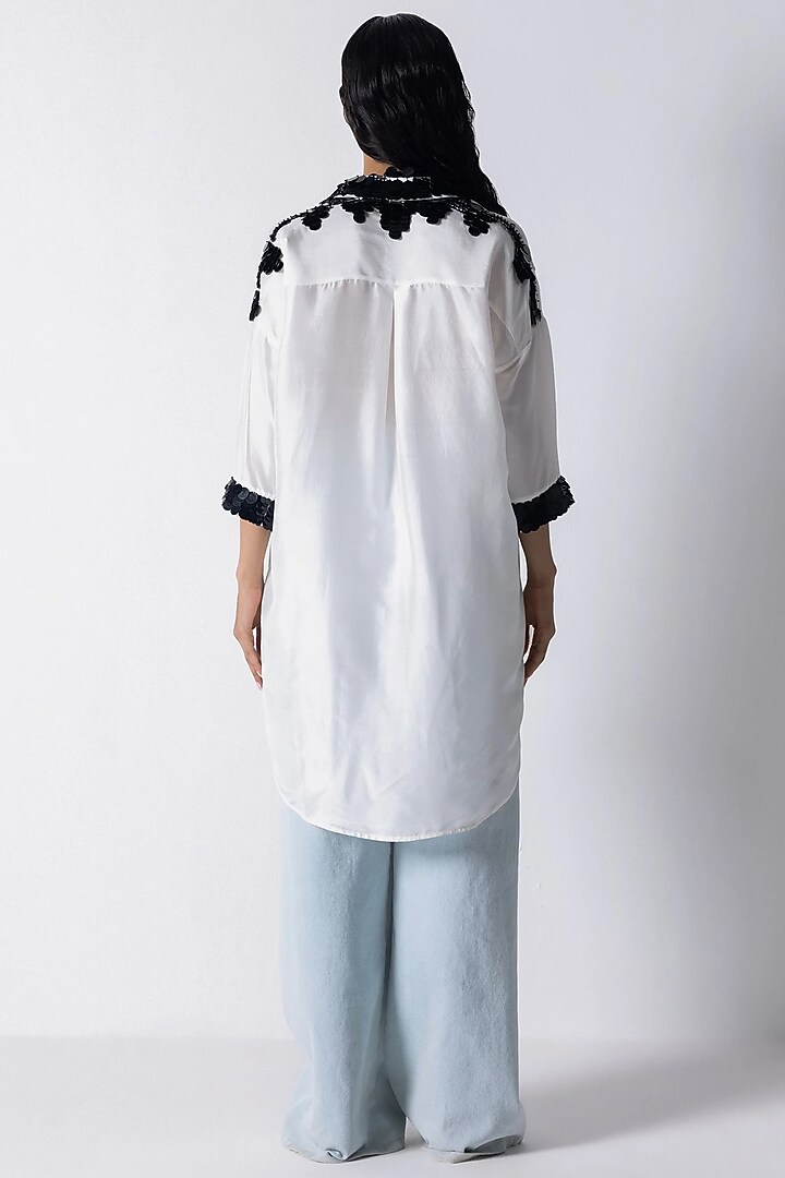 White Silk Sequins Embroidered Shirt by 431-88 By Shweta Kapur at Pernia's Pop Up Shop