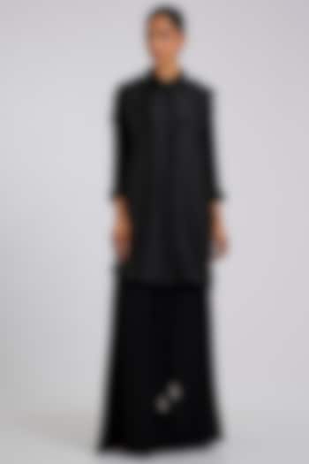 Black Silk Embroidered Shirt by 431-88 By Shweta Kapur at Pernia's Pop Up Shop