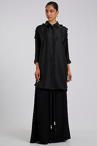 Black Silk Embroidered Shirt by 431-88 By Shweta Kapur