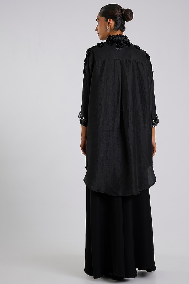 Black Silk Embroidered Shirt by 431-88 By Shweta Kapur at Pernia's Pop Up Shop