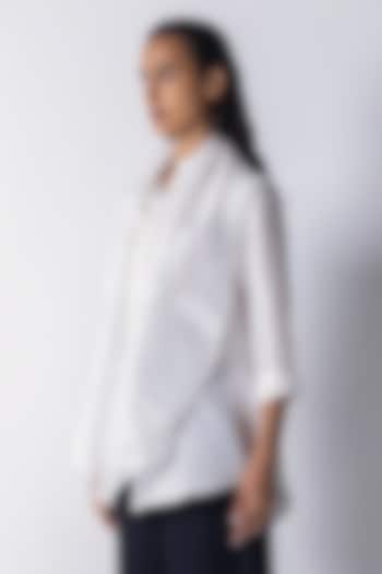 White Silk Cutwork Scarf Shirt by 431-88 By Shweta Kapur at Pernia's Pop Up Shop