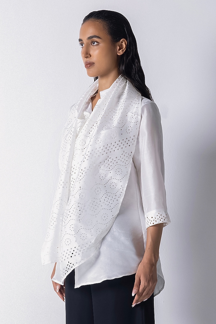 White Silk Cutwork Scarf Shirt by 431-88 By Shweta Kapur at Pernia's Pop Up Shop