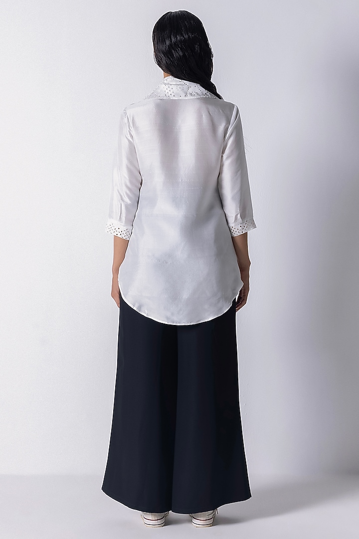 White Silk Cutwork Scarf Shirt by 431-88 By Shweta Kapur at Pernia's Pop Up Shop