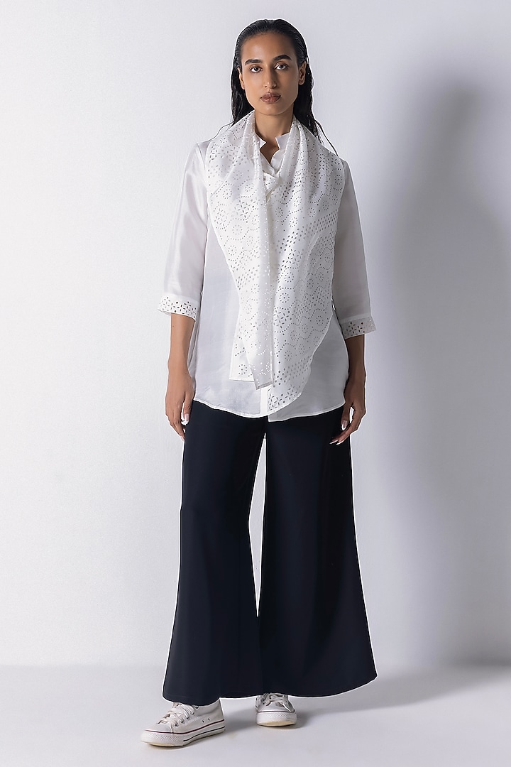 White Silk Cutwork Scarf Shirt by 431-88 By Shweta Kapur at Pernia's Pop Up Shop