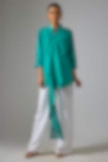 Green Silk Scarf Shirt by 431-88 By Shweta Kapur at Pernia's Pop Up Shop