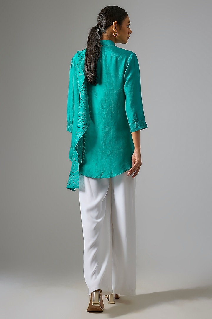 Green Silk Scarf Shirt by 431-88 By Shweta Kapur at Pernia's Pop Up Shop