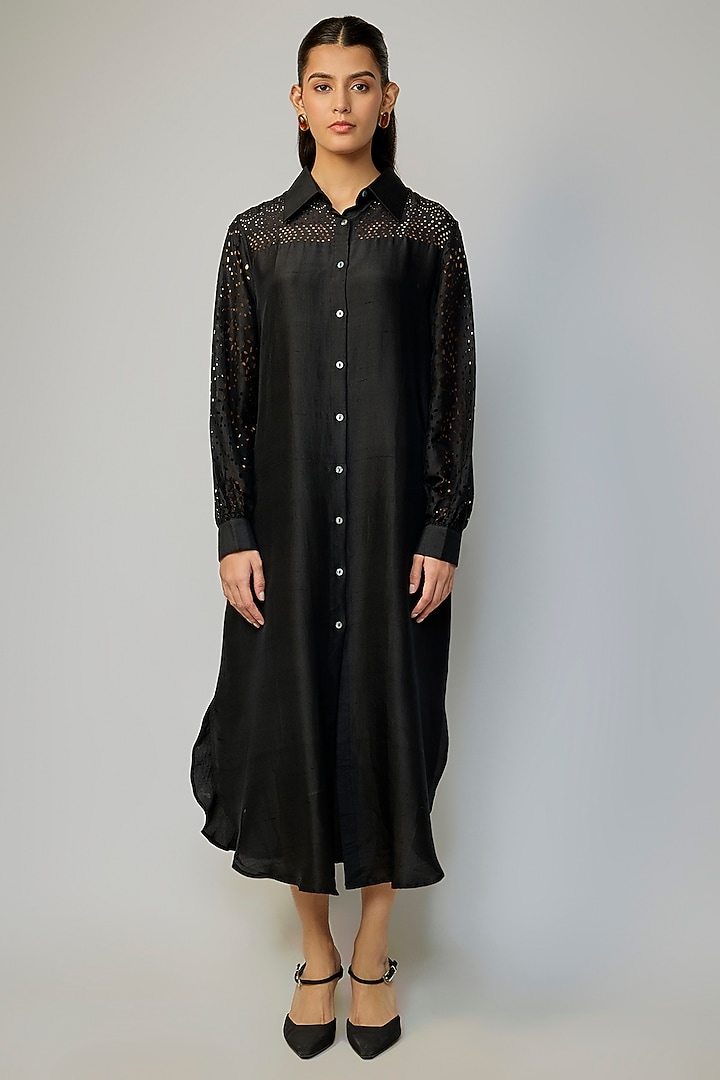 Black Silk Cocktail Shirt Dress by 431-88 By Shweta Kapur at Pernia's Pop Up Shop
