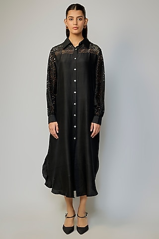 Black Silk Shirt Dress by 431-88 By Shweta Kapur