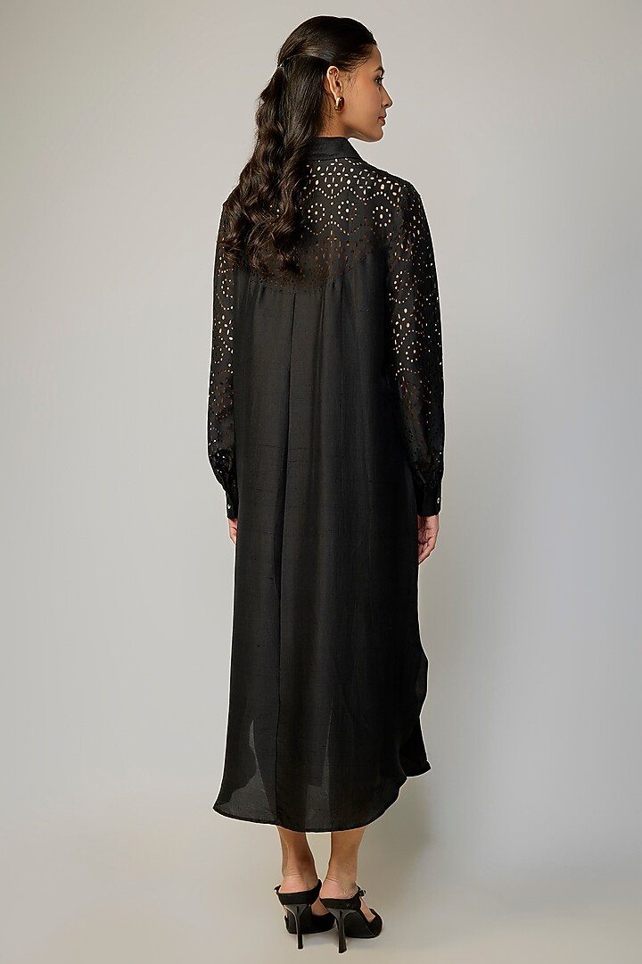Black Silk Cocktail Shirt Dress by 431-88 By Shweta Kapur at Pernia's Pop Up Shop