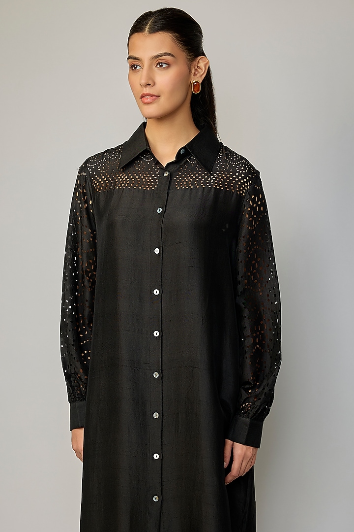 Black Silk Cocktail Shirt Dress by 431-88 By Shweta Kapur at Pernia's Pop Up Shop