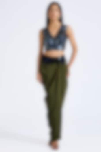 Olive Micropoly Embroidered Skirt by 431-88 By Shweta Kapur at Pernia's Pop Up Shop