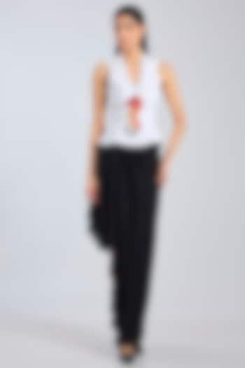 Black Micropoly Asymmetric Midi Skirt by 431-88 By Shweta Kapur at Pernia's Pop Up Shop