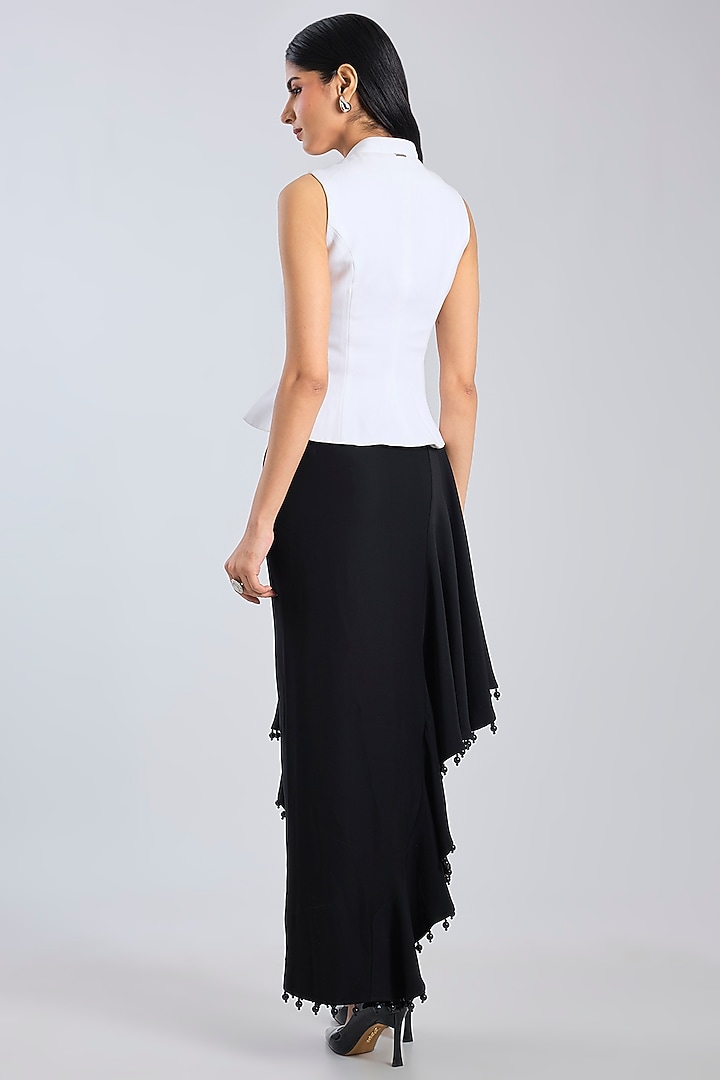 Black Micropoly Asymmetric Midi Skirt by 431-88 By Shweta Kapur at Pernia's Pop Up Shop