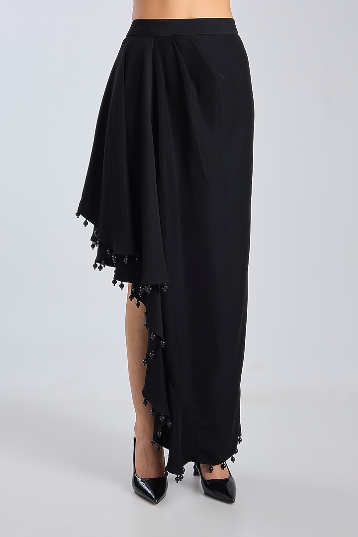 Black Micropoly Asymmetric Midi Skirt by 431-88 By Shweta Kapur at Pernia's Pop Up Shop