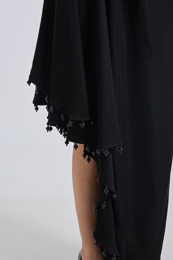 Black Micropoly Asymmetric Midi Skirt by 431-88 By Shweta Kapur at Pernia's Pop Up Shop