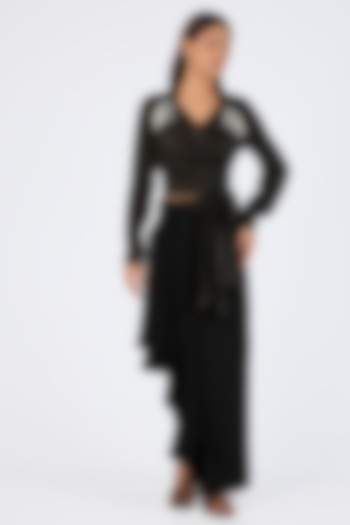 Black Micropoly Cutwork Midi Skirt by 431-88 By Shweta Kapur at Pernia's Pop Up Shop