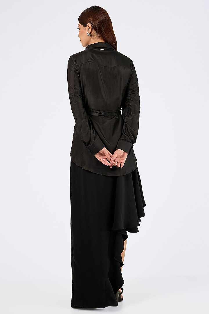 Black Micropoly Cutwork Midi Skirt by 431-88 By Shweta Kapur at Pernia's Pop Up Shop
