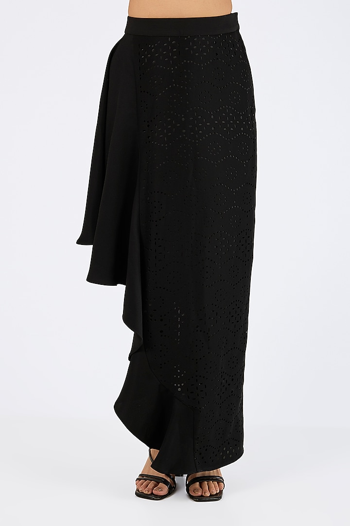 Black Micropoly Cutwork Midi Skirt by 431-88 By Shweta Kapur at Pernia's Pop Up Shop
