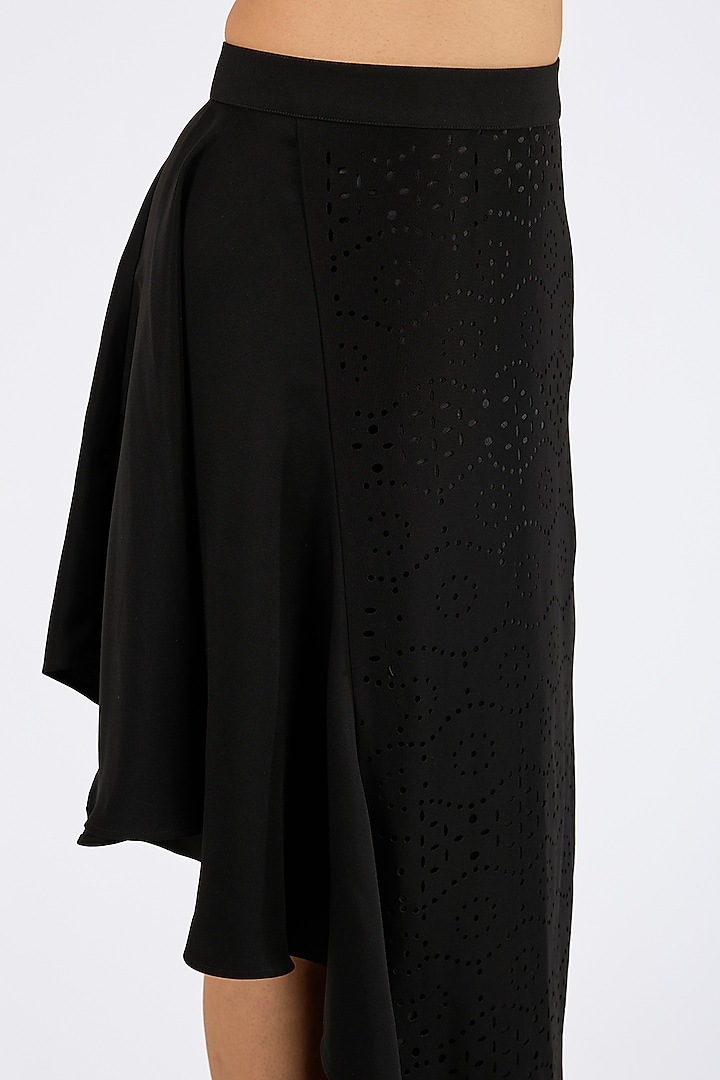 Black Micropoly Cutwork Midi Skirt by 431-88 By Shweta Kapur at Pernia's Pop Up Shop